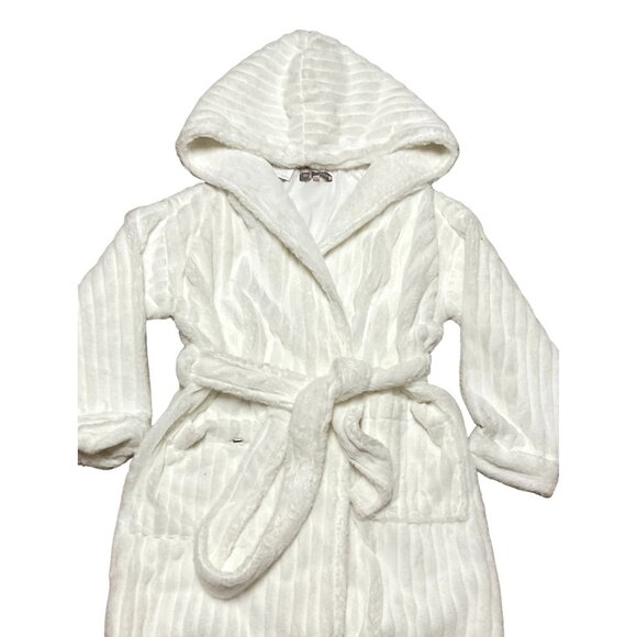 NWT WHITE LONG HOODED ROBE Sz M/L PRETTY ON YOU LONDON LUXERY POCKETS WOMENS - Picture 2 of 6